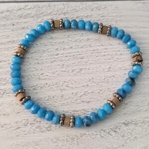 Bright Blue Stretch Bracelet with Spacer Beads
